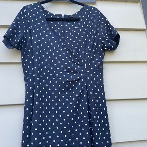 Navy Polka Dot Pinup Sheath Dress by Lands End 12